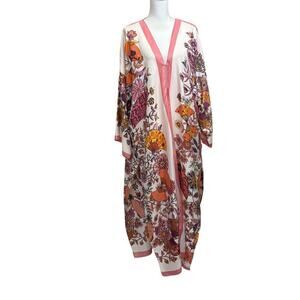 Bono Club Gallery maxi kimono, cream/pink print, one size, butterflies, colorful